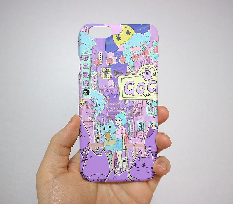 City Of Cats : Purple Night - Phone case, Iphone case, Galaxy - Phone Cases - Plastic Purple