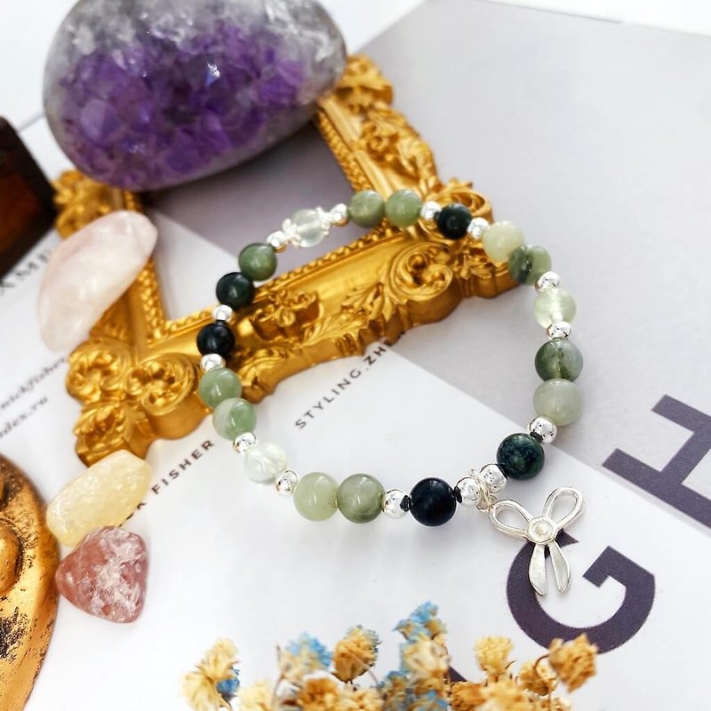 水晶手鍊-放下系列4-綠草石、Kambaba Jasper、葡萄石、925純銀飾 - 手鍊/手環 - 水晶 綠色