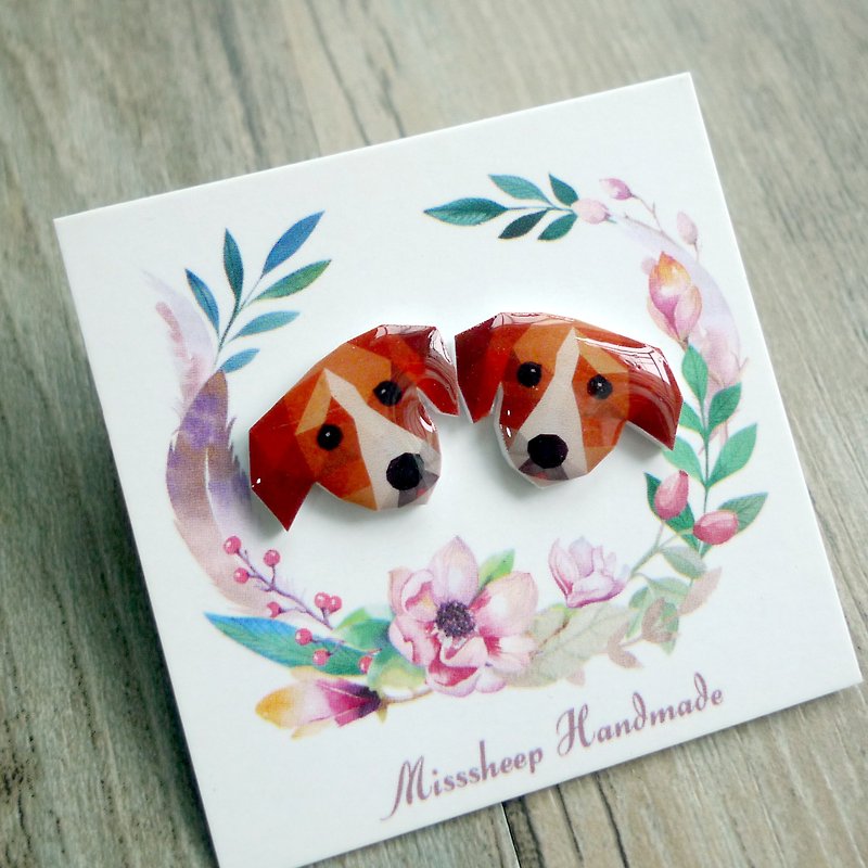 Misssheep-U71-Geometric Animal Series - Miserable Long-eared Dog Handmade Earrings (pair) - ต่างหู - พลาสติก 