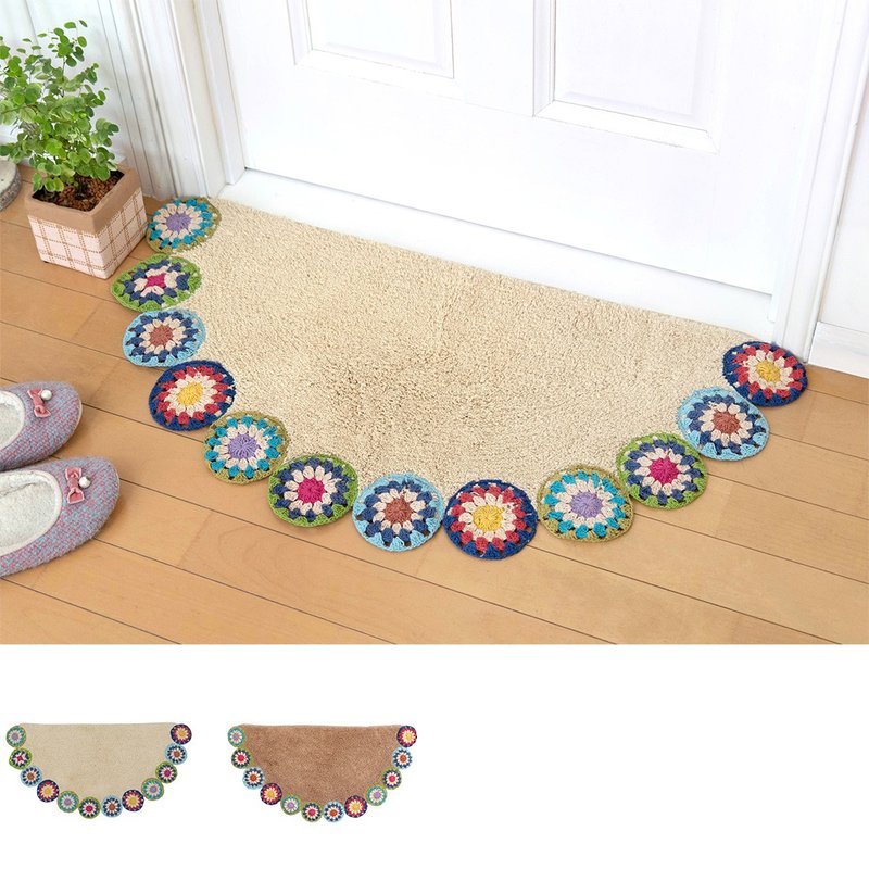 【Reservation】Colorful crochet floral semicircle rug made in India - Doorway Curtains & Door Signs - Cotton & Hemp Khaki