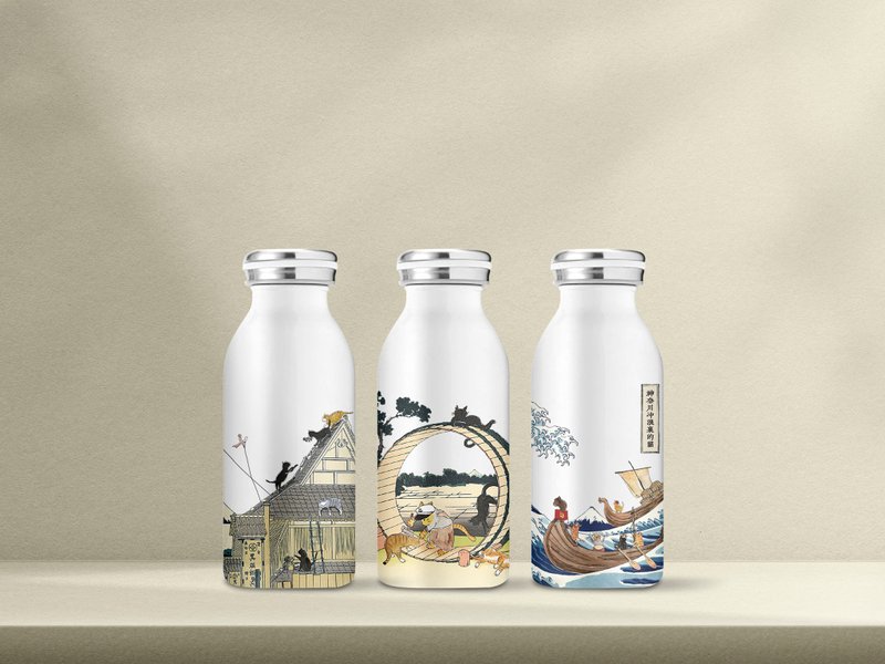 Cat Ukiyoe-Milk Jar Thermos-3 Styles - Vacuum Flasks - Stainless Steel White