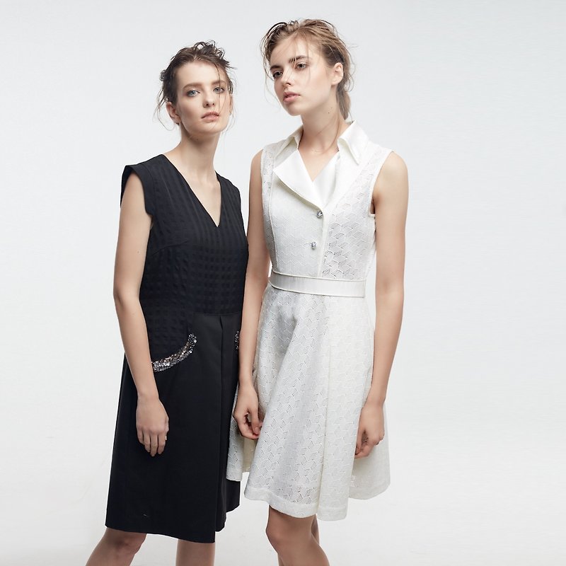 風衣型刺繡洋裝(右) - 西裝外套 - 聚酯纖維 白色