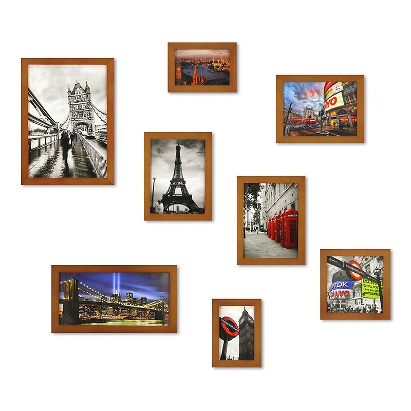 北歐簡約相框 柚木色8入組 設計布置創意 照片牆 相片 城市 - 相框/畫框 - 木頭 咖啡色
