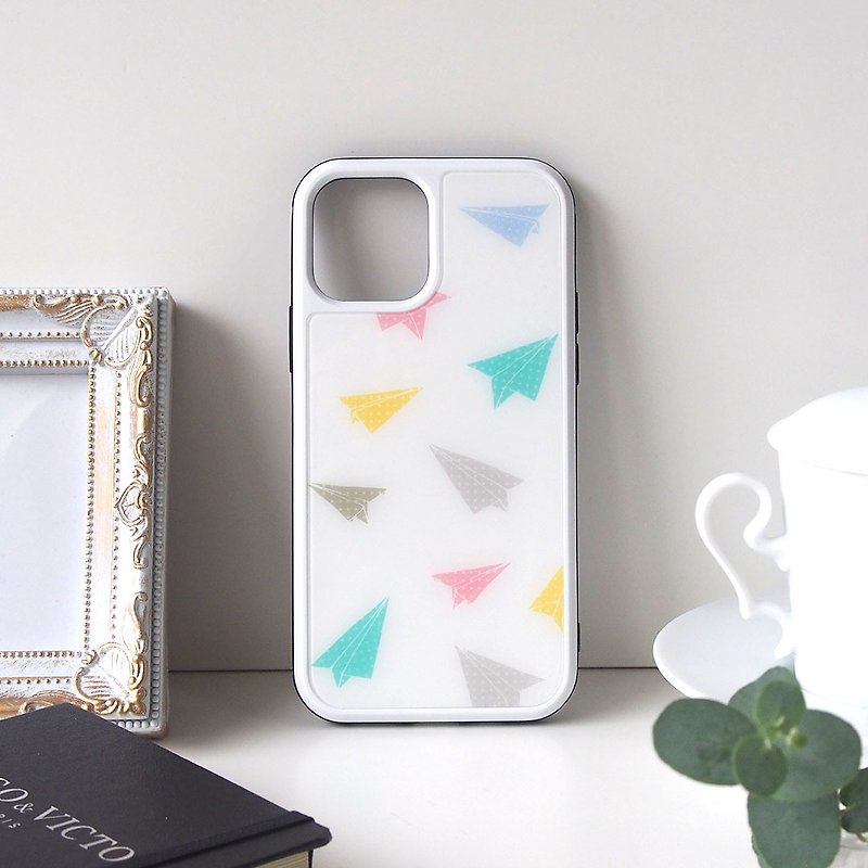 Tempered Glass iPhone Case - Colorful Paper Airplane - - Phone Cases - Plastic White