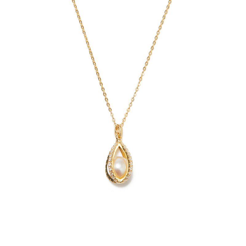 珍珠寶石項鍊 925銀厚鍍18K金 Barred P/D Necklace - 項鍊 - 珍珠 金色