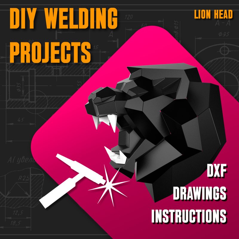 Welding Project Plans Drawings Lion Head (DXF, PDF) - 圖文模板設計 - 其他材質 