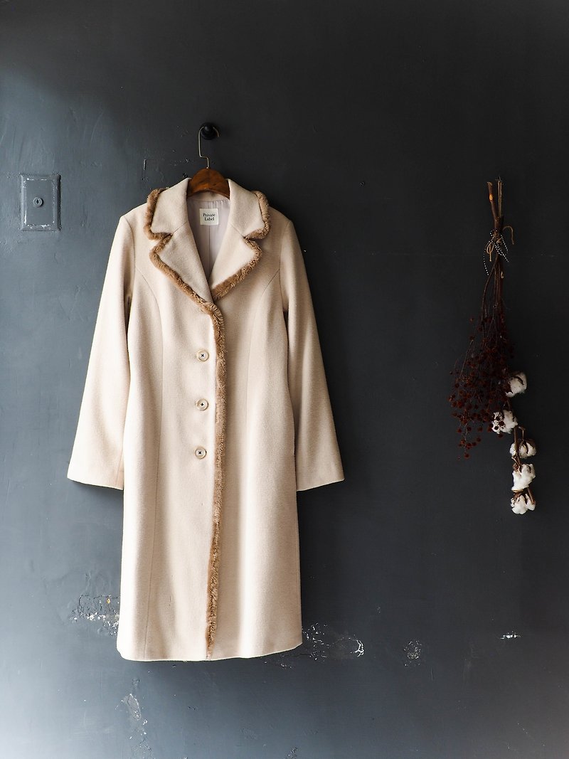 Rivers and mountains - beige bear this soft cotton latte time sheep fur coat antique coat wool vintage overcoat oversize - Women's Casual & Functional Jackets - Wool White