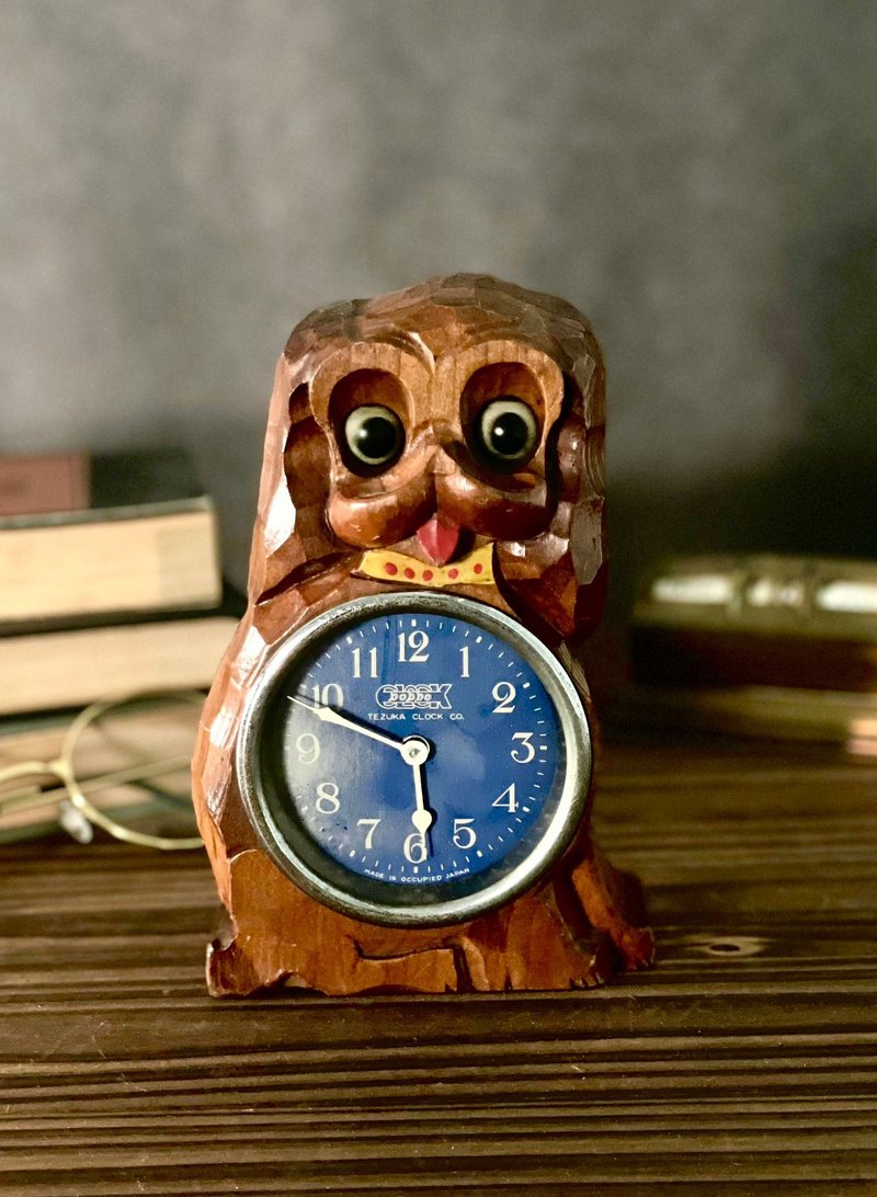 稀有Tezuka clock co. Poppo系列動態眼睛木雕時鐘 - 時鐘/鬧鐘 - 木頭 咖啡色