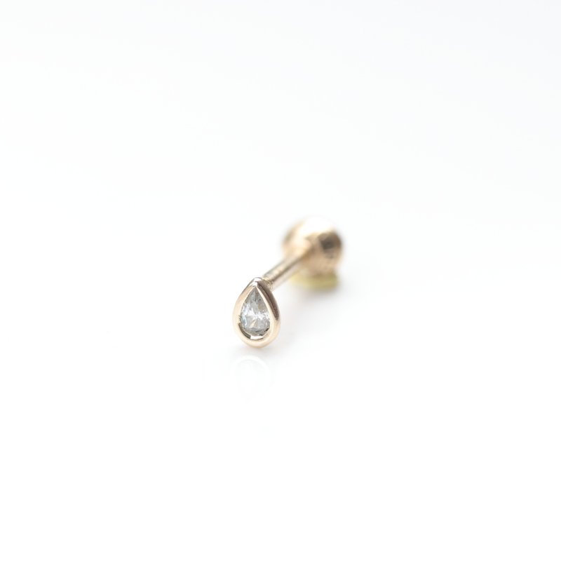 14K Drop Shape CZ Piercing 水滴鑽鎖珠耳環耳骨 耳窩 不退色 - 耳環/耳夾/耳骨夾 - 貴金屬 金色