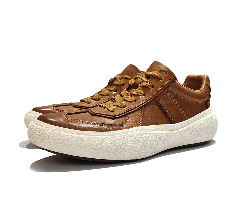 Genuine leather hand-rubbed casual sneakers-Q6035 - Men's Running Shoes - Genuine Leather Brown
