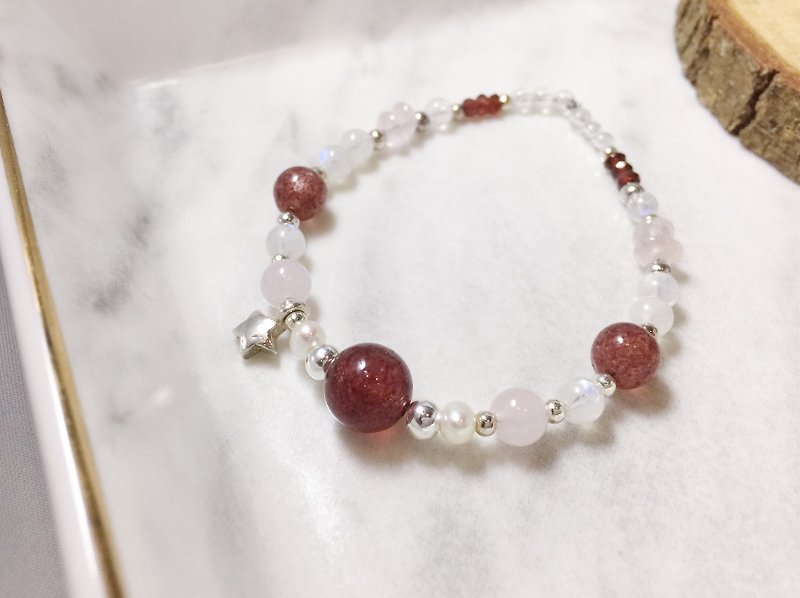 MH sterling silver natural stone custom series _ love _ strawberry crystal _ love transport up - Bracelets - Crystal Pink