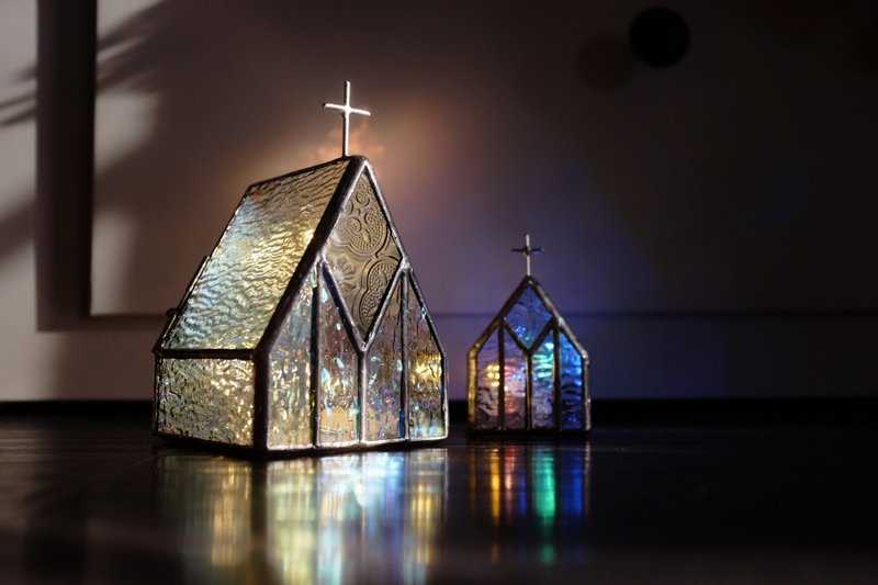 Two Churches - Stained Glass Tea Light Glass Candle Holder Gift - ของวางตกแต่ง - แก้ว 