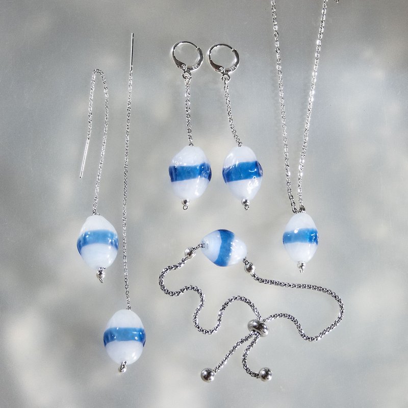 Sailor's Jewelry Set: The Striped Bubbles - Other - Glass Blue