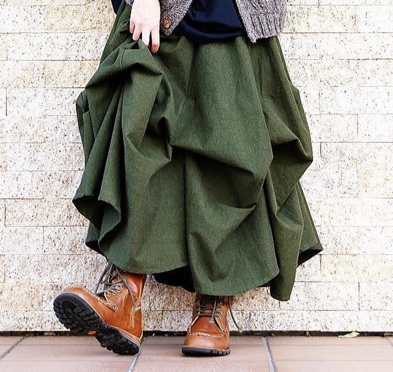 自由造型裙 基本款 可隨心設計 擺動時線條優美 圓裙 素色 苔蘚綠 - 裙子/長裙 - 棉．麻 綠色