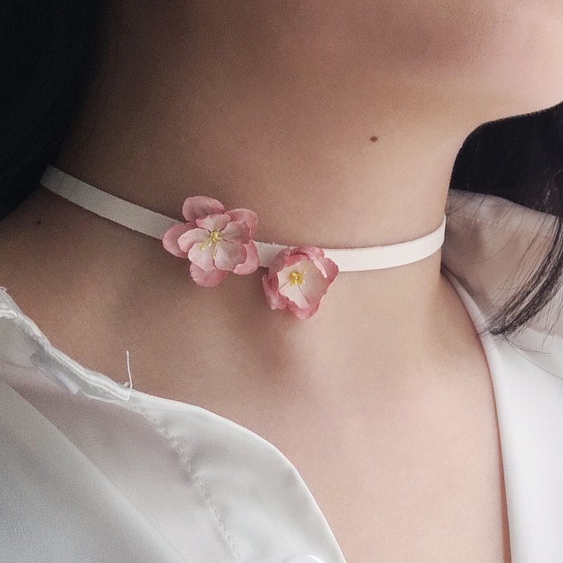 皮革工藝 垂絲海棠 頸鍊 choker - 頸鏈 - 真皮 粉紅色