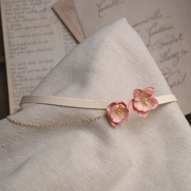 皮革工藝 垂絲海棠 頸鍊 choker - 頸鏈 - 真皮 粉紅色