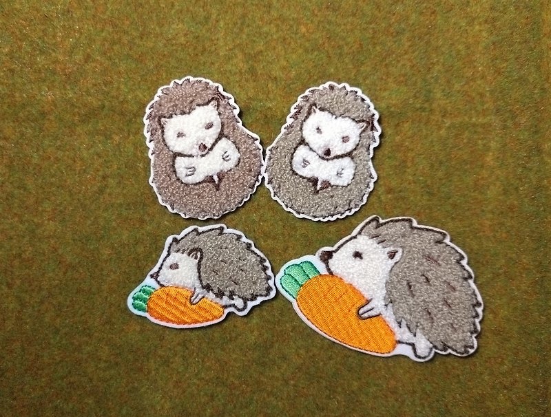 Animal series hedgehog--hedgehog hugging radish, cute animal self-adhesive sticker, three-dimensional embroidery - Stickers - Thread Khaki