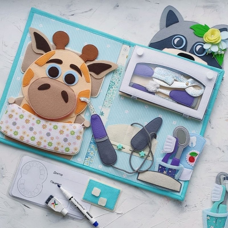 Learn to Brush Your Teeth, Felt Medical Educational Set, Montessori Soft Book - ของเล่นเด็ก - วัสดุอื่นๆ หลากหลายสี