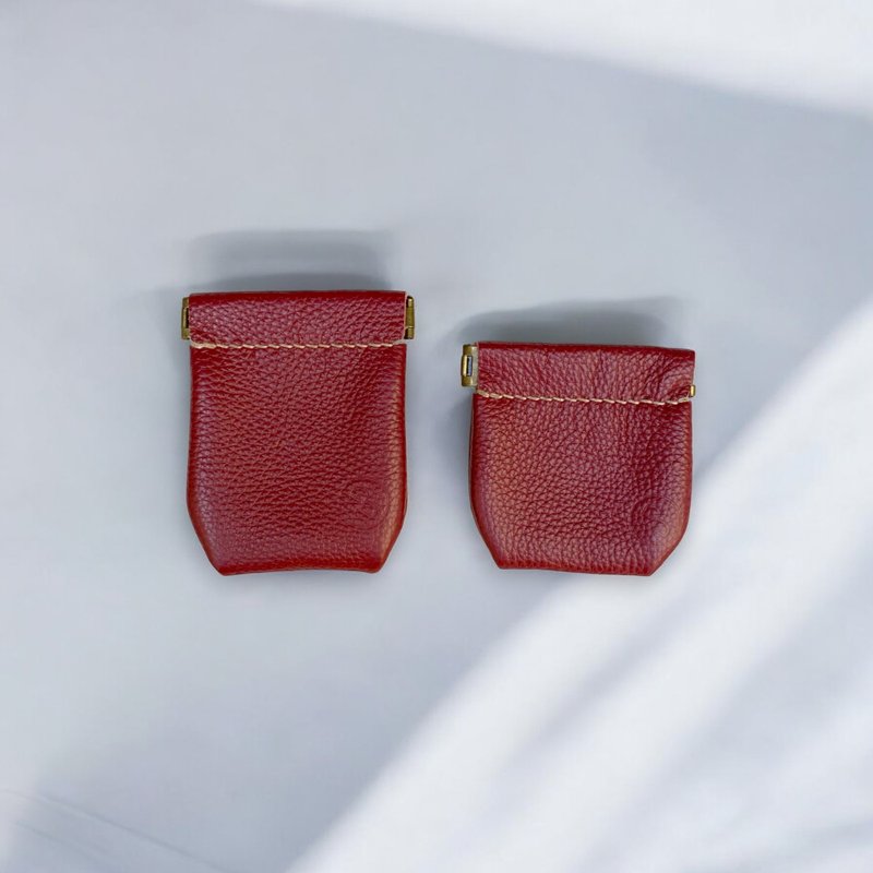 DUAL - Cowhide coin purse/wire/ stamp/storage bag-Red - กระเป๋าใส่เหรียญ - หนังแท้ สีนำ้ตาล