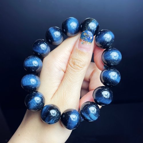 OLINA DESIGN歐林娜設計 收藏級極品黑體 藍虎眼石 手珠 手串 超強藍電波14MM+ 手環 手飾