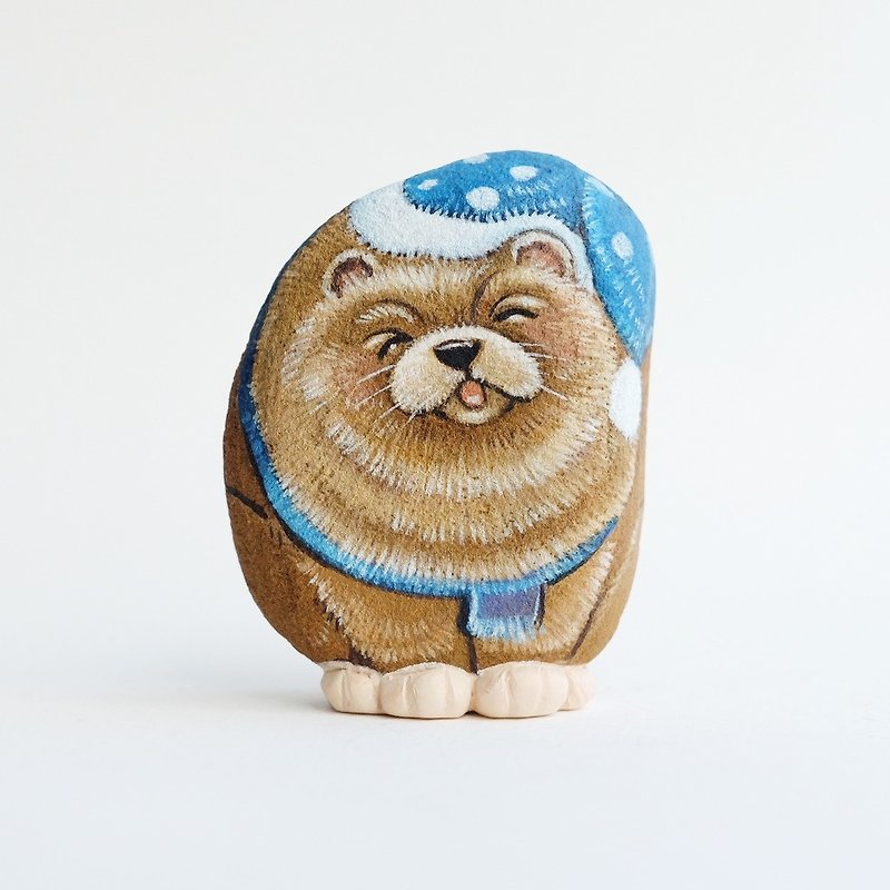 ChowChow狗 石頭繪畫,手工製作的禮物 - 玩偶/公仔 - 石頭 咖啡色