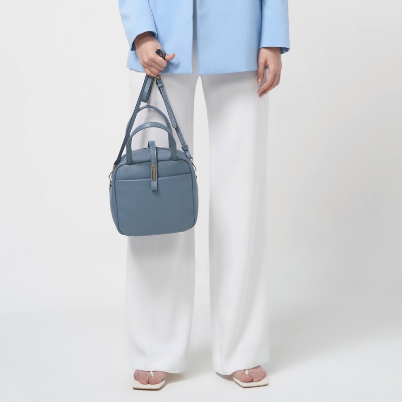 CUBE 牛皮方形手提包(M) - 岩藍色 - 手提包/手提袋 - 真皮 多色