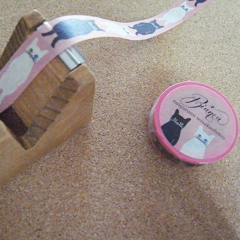 Black cat & White cat Maskingtape (pink) - Washi Tape - Paper Pink