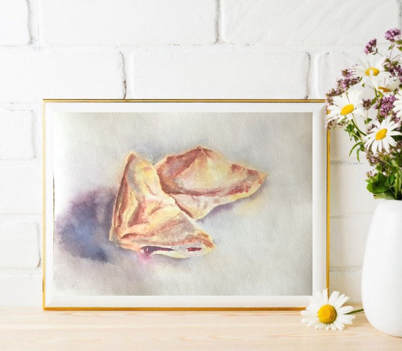 Buns with jam watercolour original painting kitchen painting wall art food - 壁貼/牆壁裝飾 - 其他材質 卡其色