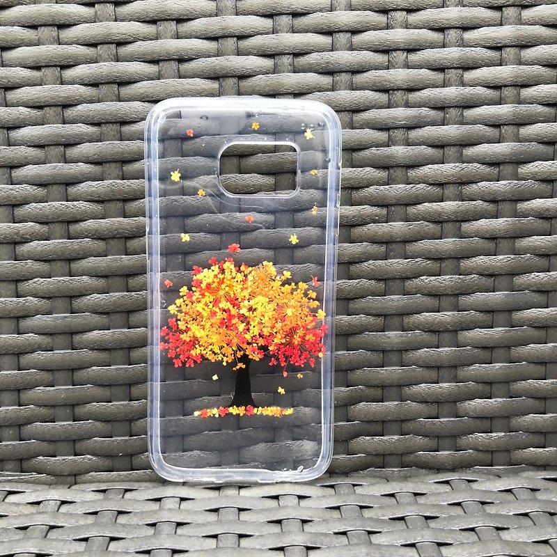 Samsung Galaxy S7 Handmade Pressed Flowers Case Orange-Red Tree case 009 - เคส/ซองมือถือ - พืช/ดอกไม้ สีส้ม