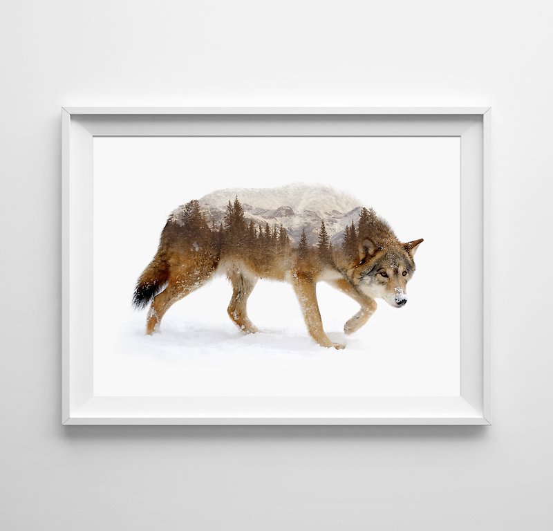Wolf in winter 可客製化 掛畫 海報 - 壁貼/牆壁裝飾 - 紙 白色