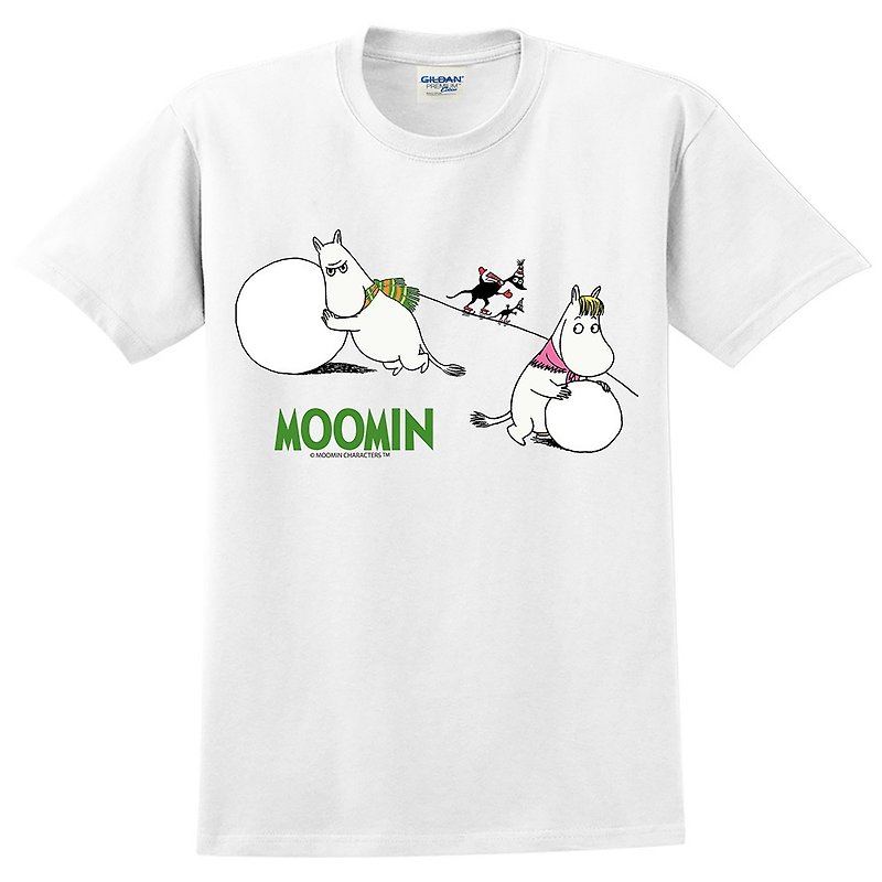 Moomin授權-短袖T桖 嚕嚕米堆雪球(2色) - T 恤 - 棉．麻 白色