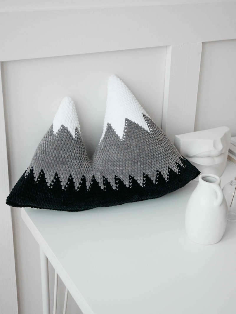 Chenille mountain pillow. Danish style. Plush teepee bed cushion. - Pillows & Cushions - Polyester Gray