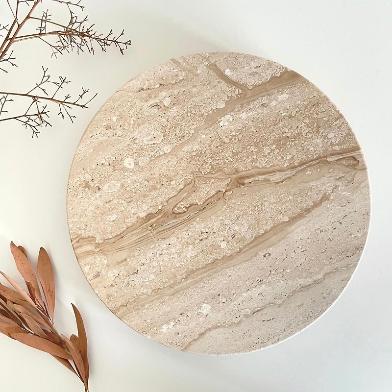 [Milky Way Series] The ruler of Jupiter_Beige_Natural Marble Floral Turntable - Items for Display - Stone Khaki