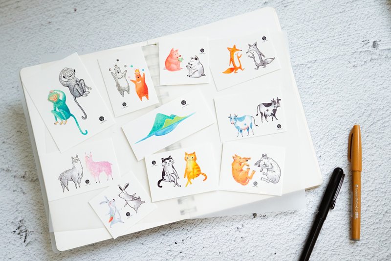 Children Doodle Animal Temporary Tattoo Sticker Forest Cat Alpaca Cow Monkey Fox - สติ๊กเกอร์แทททู - กระดาษ หลากหลายสี