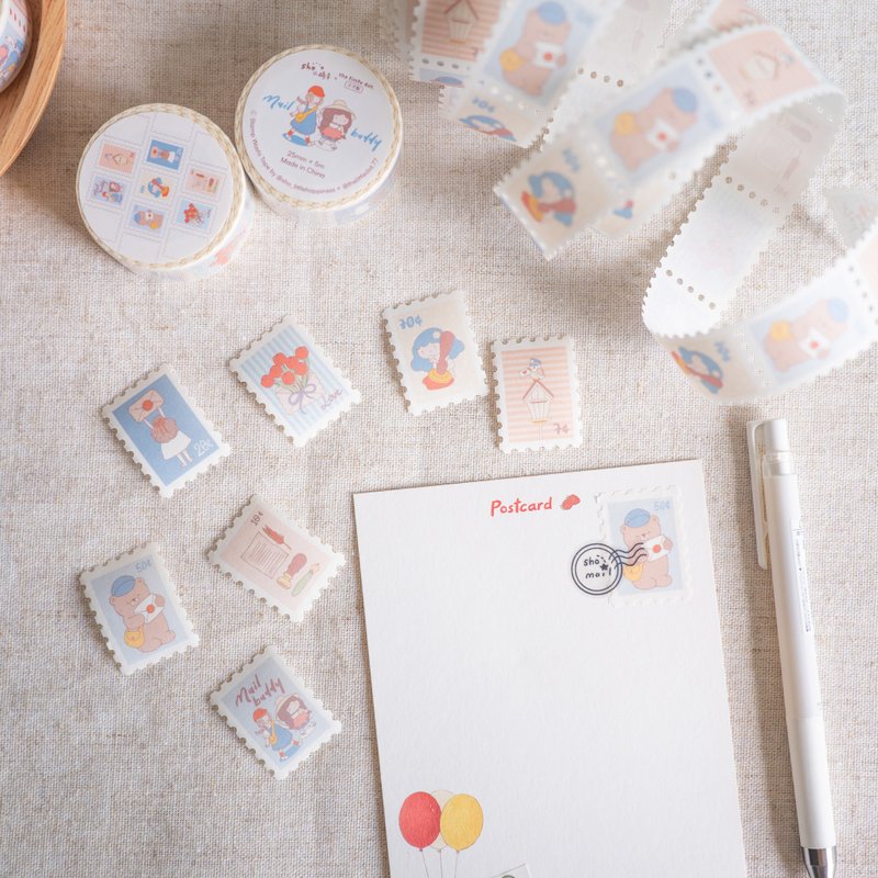 Mail Buddy Stamp Washi Tape - 紙膠帶/和紙/PET - 紙 