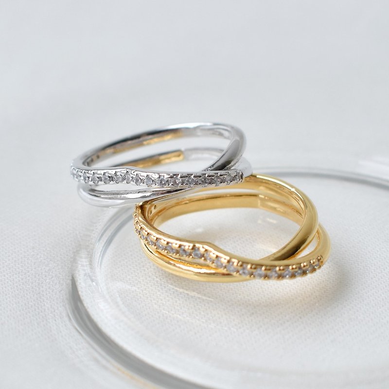 鑲鑽心型雙層戒指 - 戒指 - 其他金屬 多色