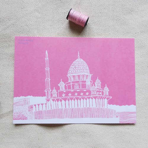 HanArt Design 旅行風景馬來西亞-粉紅清真寺 / 插畫明信片