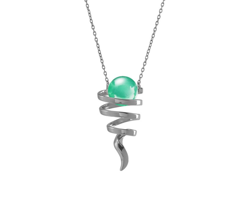 Green onyx necklace for women-May birthstone minimalist pendant-Modern drop - สร้อยคอ - เงินแท้ สีเขียว