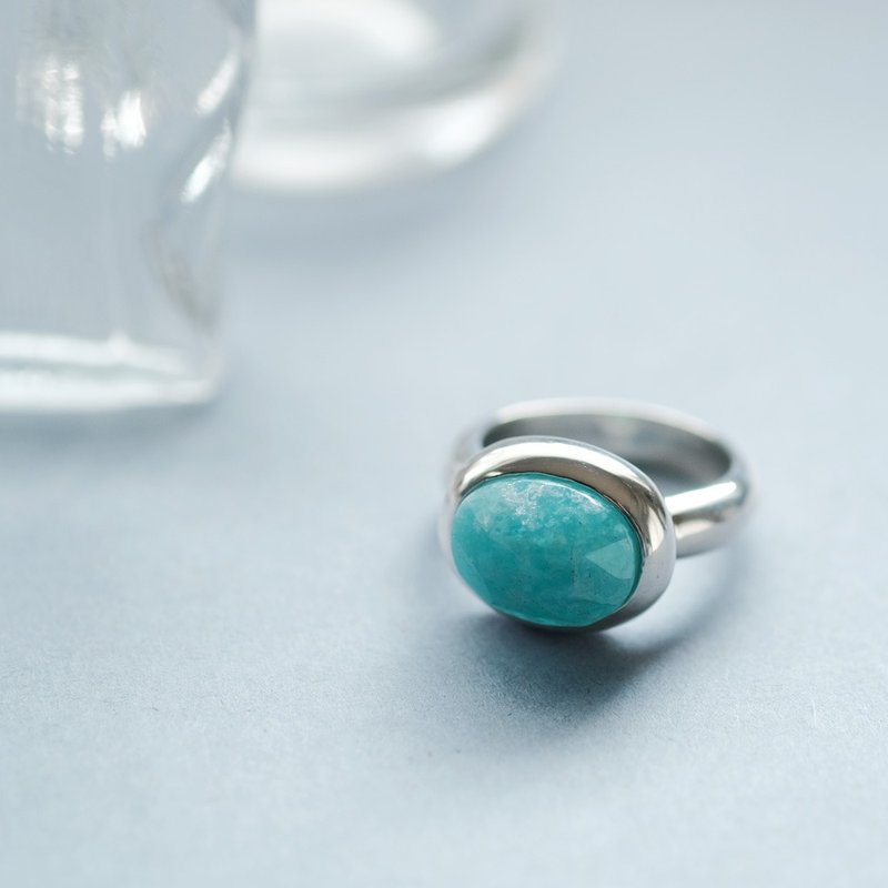 Amazonite natural stone ring Silver 925 - แหวนทั่วไป - โลหะ สีน้ำเงิน