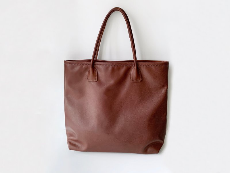 Mingen Handiwork simple design Brown red leather shoulder bag portable briefcase PB19002 - กระเป๋าแมสเซนเจอร์ - หนังแท้ 