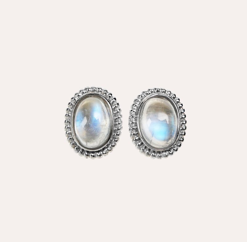 AND 月光石 藍色 橢圓 5*7mm 耳環 蛻變系列 Vine E 天然寶石 - 耳環/耳夾/耳骨夾 - 銀 藍色