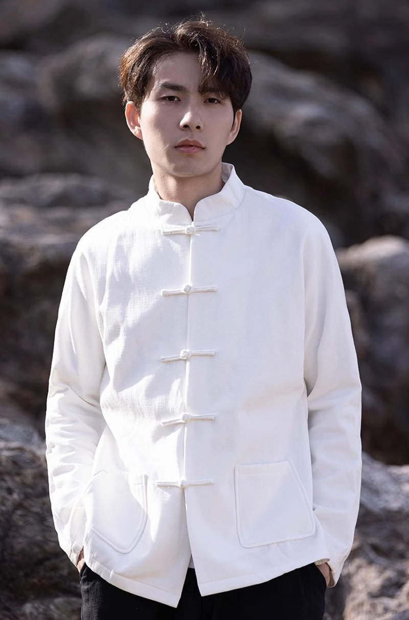 中式復古 極簡盤扣寬鬆亞麻襯衫 - 男襯衫/休閒襯衫 - 其他材質 多色