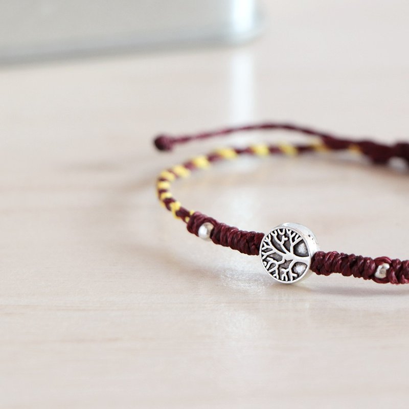 Tree of Wisdom丨Personalized Handmade Wax Thread Braided Telescopic Bracelet Lucky Bracelet-Coffee Red x Orange - Bracelets - Other Materials Multicolor