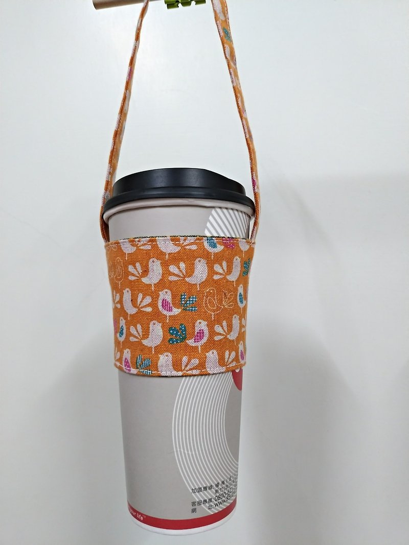飲料杯套 環保杯套 手搖飲料袋 咖啡袋 手提袋 -幸福青鳥(橘) - 飲料提袋/杯袋/杯套 - 棉．麻 