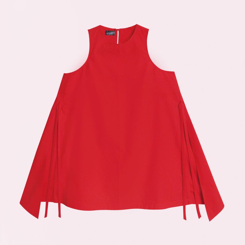 蝴蝶的長尾巴圓領長背心 BUTTERFLY'S LONG TAIL CREW NECK TOP - 女上衣/長袖上衣 - 其他材質 紅色