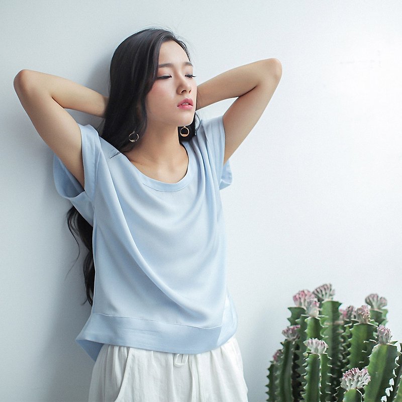 安妮陳原創設計靈感 2016夏季新款純色文藝風格休閒女款T恤上衣 - 女 T 恤 - 棉．麻 藍色