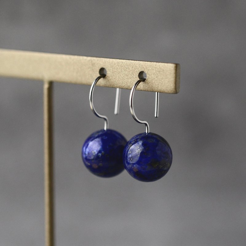Elegant and delicate lapis Silver earrings in silver color, natural stone, simple, surgical stainless Stainless Steel , perfect for parties, birthday gifts, Mother's Day - Earrings & Clip-ons - Semi-Precious Stones Blue