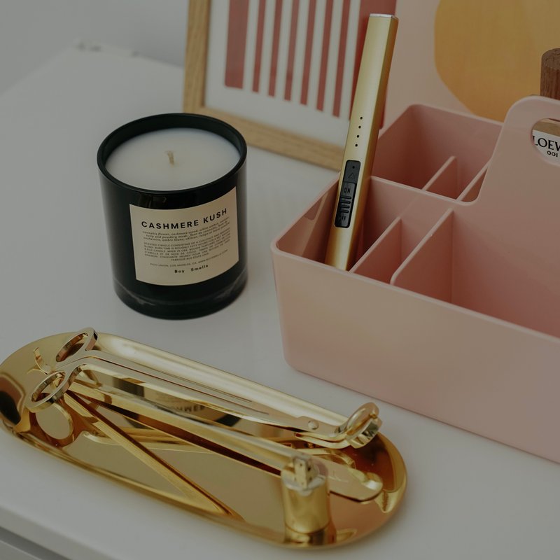 Scented Candle Maintenance Tool Set (Golden) - Candle Wick Scissors/Candle Extinguisher/Candle Hook/Tray/Igniter - เทียน/เชิงเทียน - โลหะ สีทอง