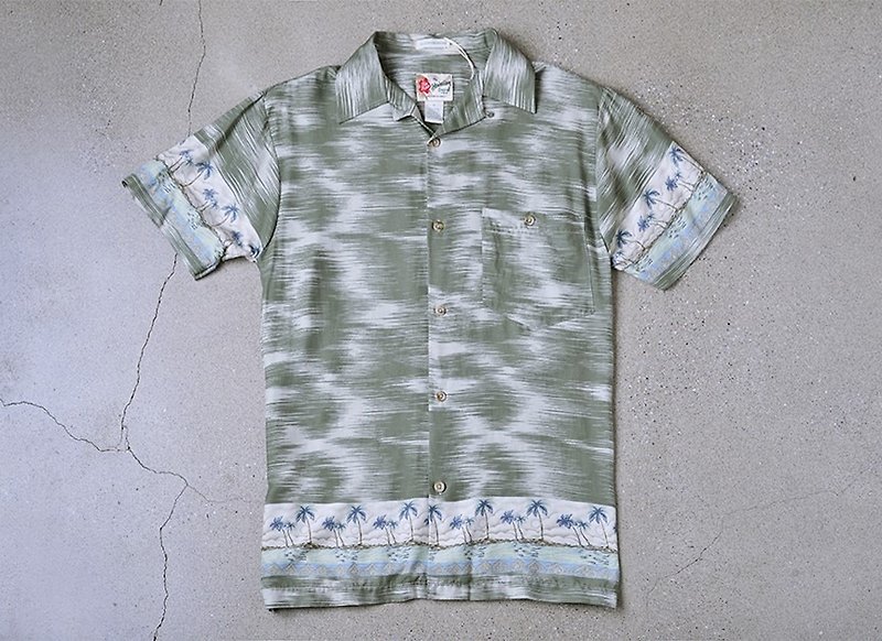 Vintage Hawaii Shirts 夏威夷衫 綠色海島 夏威夷襯衫 古著 古著襯衫  - 恤衫 - 聚酯纖維 綠色