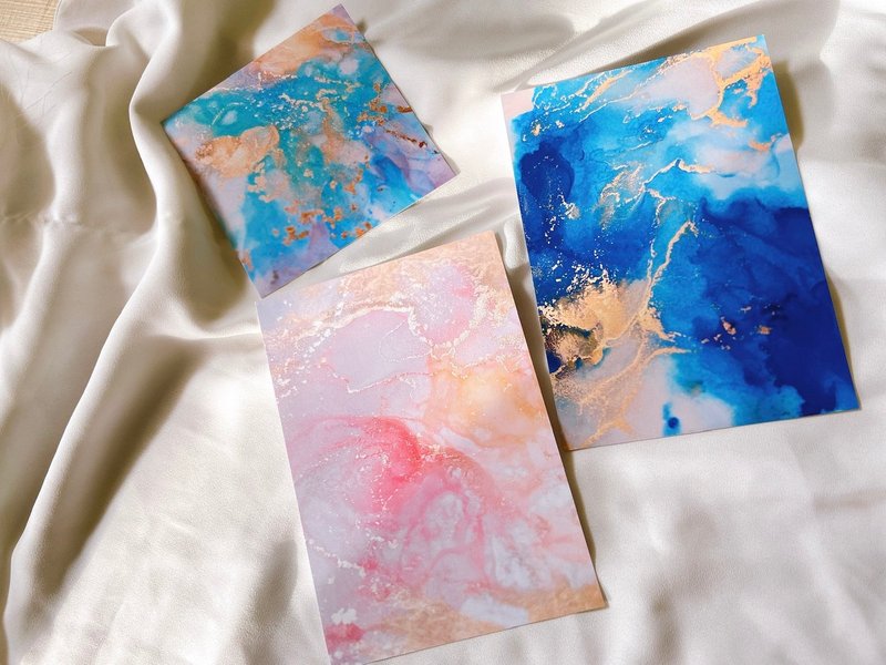 Alcohol ink painting postcards interior decoration original design - การ์ด/โปสการ์ด - กระดาษ หลากหลายสี